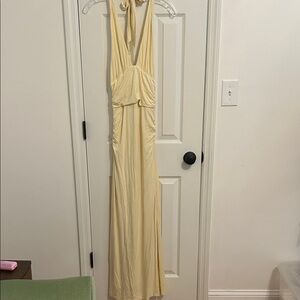 Kookai Pale Yellow Halter Maxi Dress